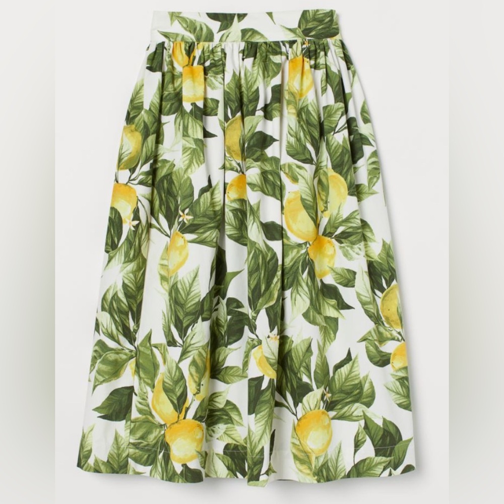 H&M Patterned Lemon Cotton Midi Skirt 🍋